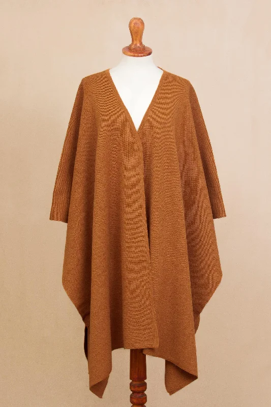 cardigan with toggle closure -NOVICA  Knit Alpaca Blend Ruana in Sunrise from Peru, 'Elegant Fashion in Sunrise'