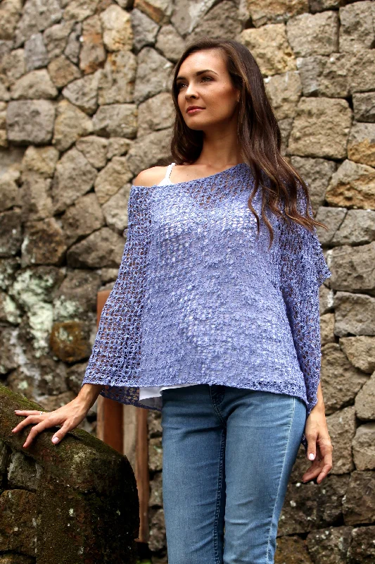 cable silk cardigan twist -Periwinkle Sanur Shade Lightweight Hand-Crocheted Poncho in Periwinkle from Bali