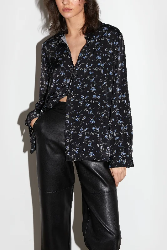 velvet cardigan women evening -PRINTED SATIN BUTTON-UP BLOUSE