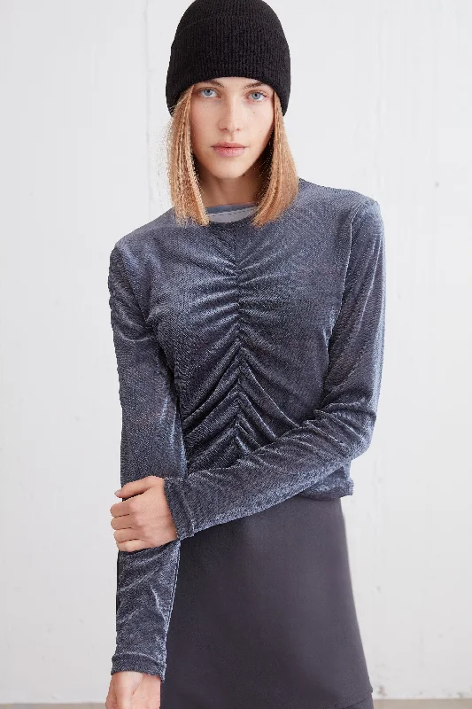 short cardigan urban style -SHINY TOP WITH FRONT GATHER DETAIL