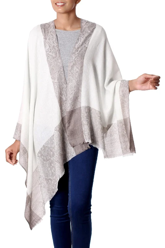 cardigan with ribbed hem -Sophistication Hand Made Wool Shawl with Paisley Motifs from India