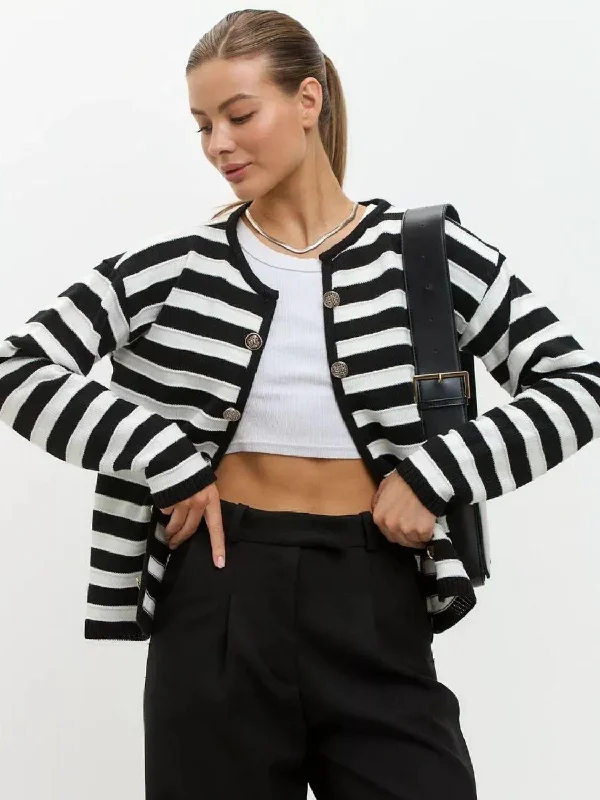 cardigan with drop cuffs -Striped Dropped Shoulder Long Sleeve Cardigan