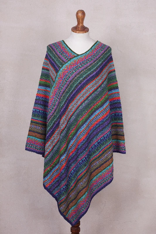 ribbed linen cardigan light -Stripes in Bloom Fuchsia and Multi-Color Striped Acrylic Knit Poncho