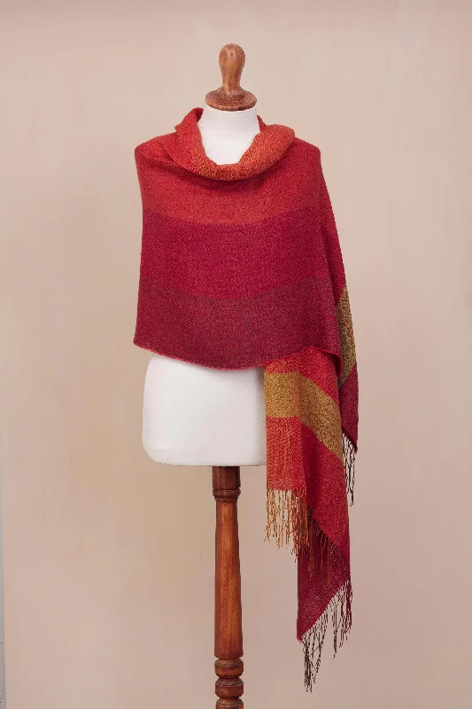 cardigan with flared hemline -Sunset Celebration Hand Woven Striped Alpaca Blend Shawl from Peru