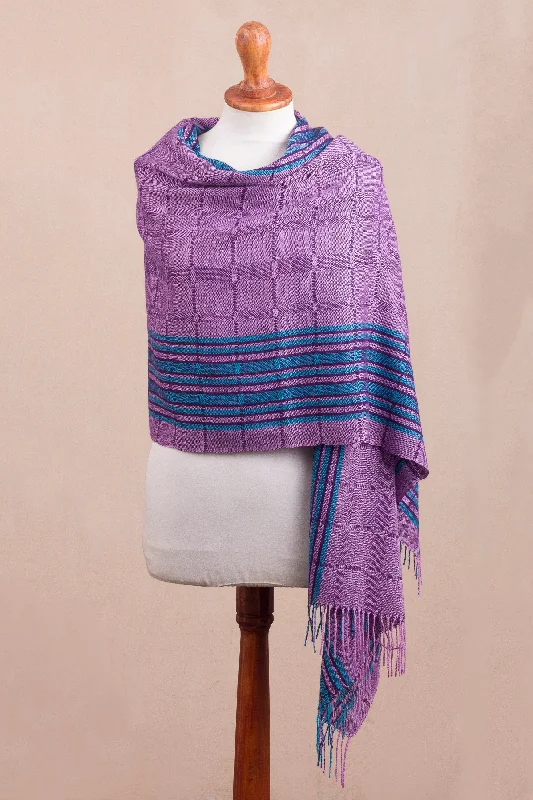 cardigan men chevron design -Sweet Temptation Purple and Turquoise Handwoven Baby Alpaca Shawl from Peru