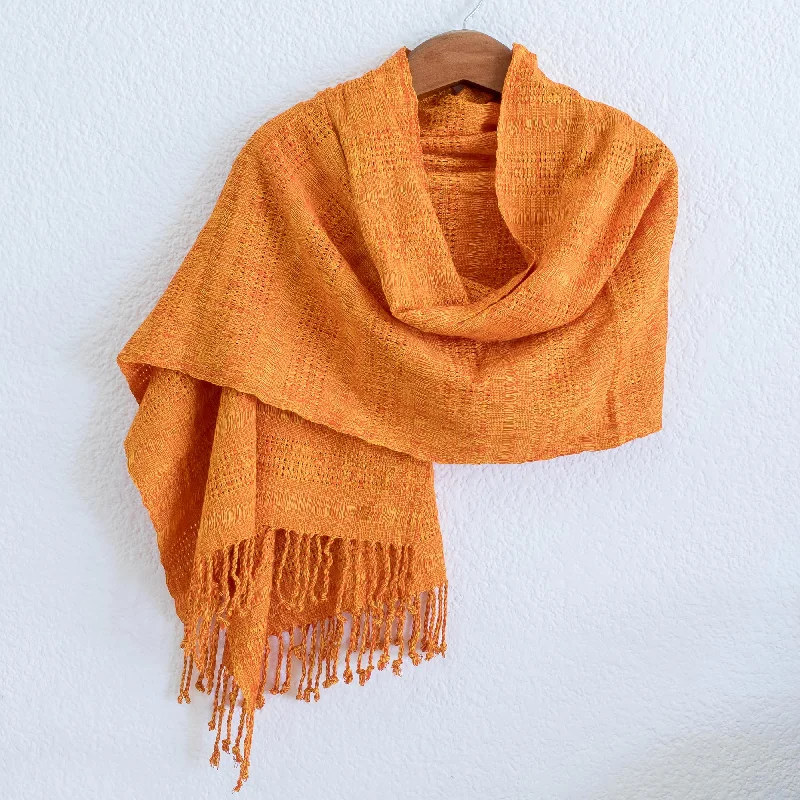 mohair cardigan fluffy feel -Textured Tangerine Guatemala Backstrap Handwoven Yellow-Orange Rayon Shawl