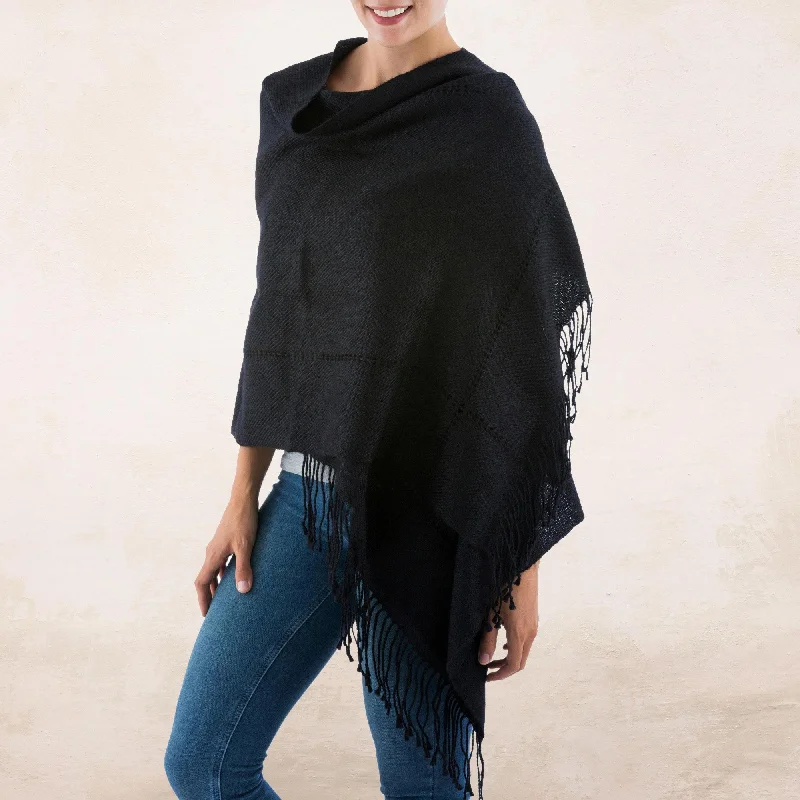 cardigan men wave mix -Timeless in Black Black Baby Alpaca Handwoven Peruvian Shawl