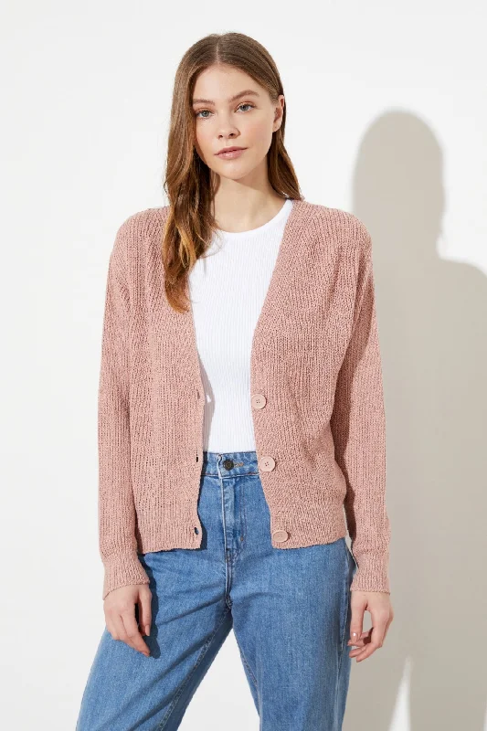 rose cardigan delicate hue -Amy Fashion - Trendyol Button Detail Cardigan