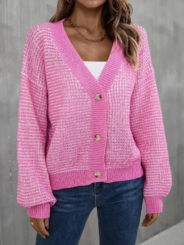 cardigan with pearl hem -V-Neck Dropped Shoulder Cardigan