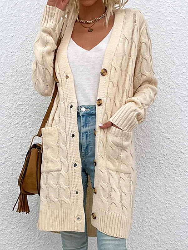 sand cardigan neutral warmth -Amy Fashion - Winter Vintage Casual Loose Cardigan