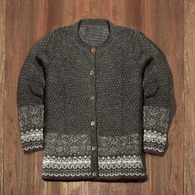 cardigan kids ocean print -Wintry Passion Graphite and Smoke 100% Alpaca Cardigan from Peru