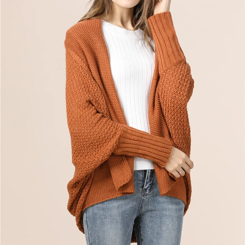 cardigan with drop cuffs -Amy Fashion - Long Knit Pocket Coat Female Casual Bat Sleeve Cardigan