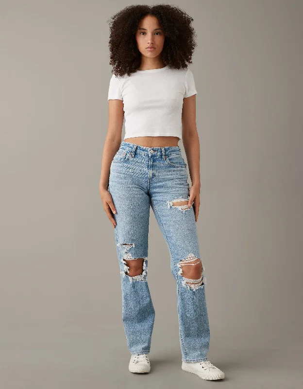 pair graphic pants -AE Stretch Curvy High-Waisted Straight Jean