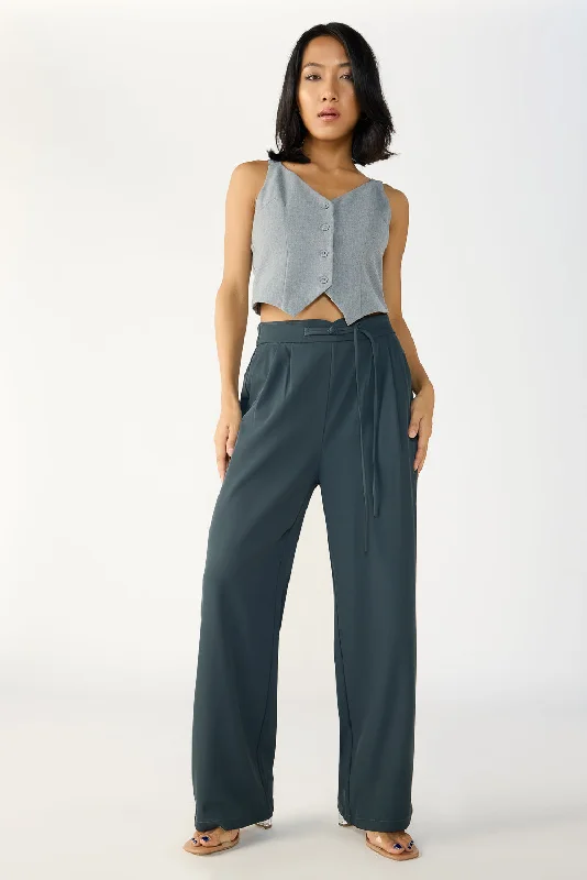 vented active pants -Mist Grey Knotted Waist Korean Pants