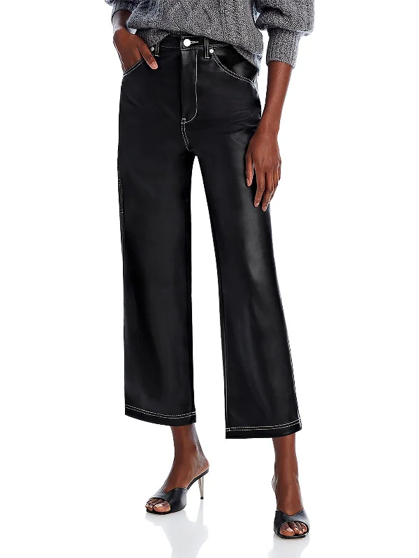 baby stretch pants -Baxter Womens Faux Leather Cropped Straight Leg Pants