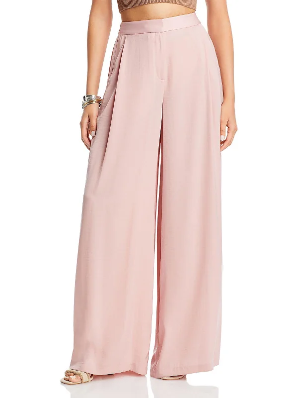 cowl trim pants -Benji Womens Pleated Dressy Wide Leg Pants