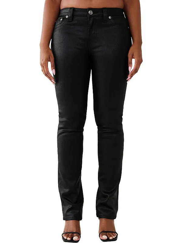 easy utility pants -Billie Womens Mid-Rise Coated Straight Leg Jeans