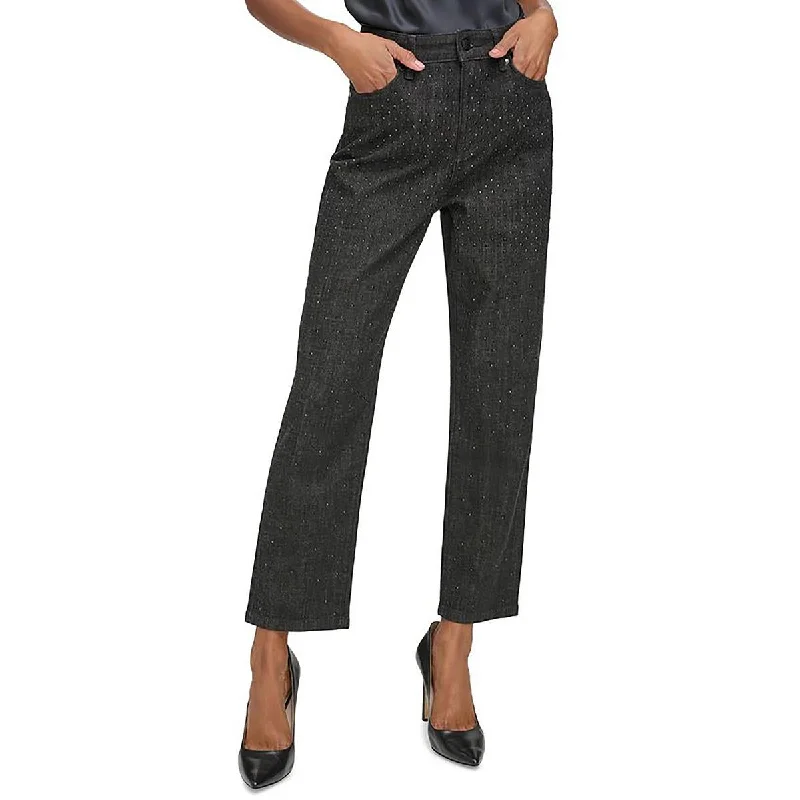 pair graphic pants -Cannes Womens High-Rise Straight Leg Cropped Jeans