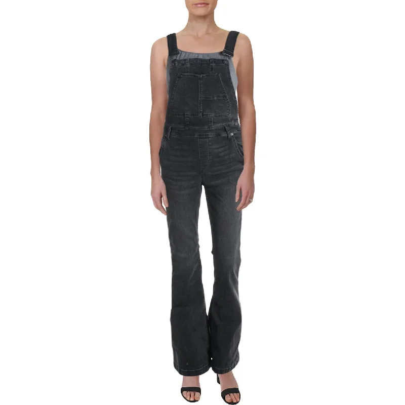 baby comfy pants -Carly Womens Denim Flare Leg Overall Jeans