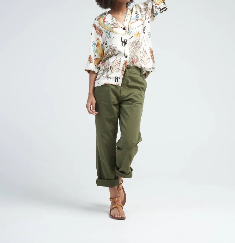 ruche check pants -Chino Twill Pants In Fatigue