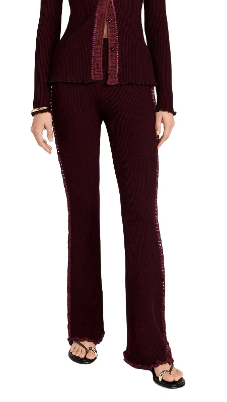 umber cargo pants -Clare Thermal Knit Pants In Burgundy