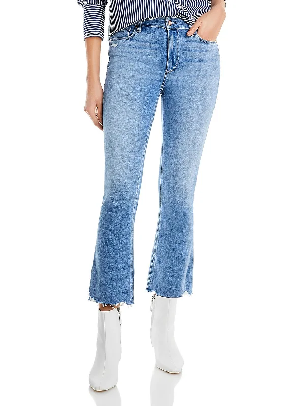 cropped check pants -Colette Womens Destroyed Denim Flared Jeans