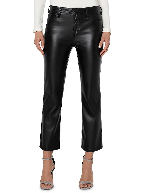 youth active pants -Hannah Womens Faux Leather High Rise Flared Pants