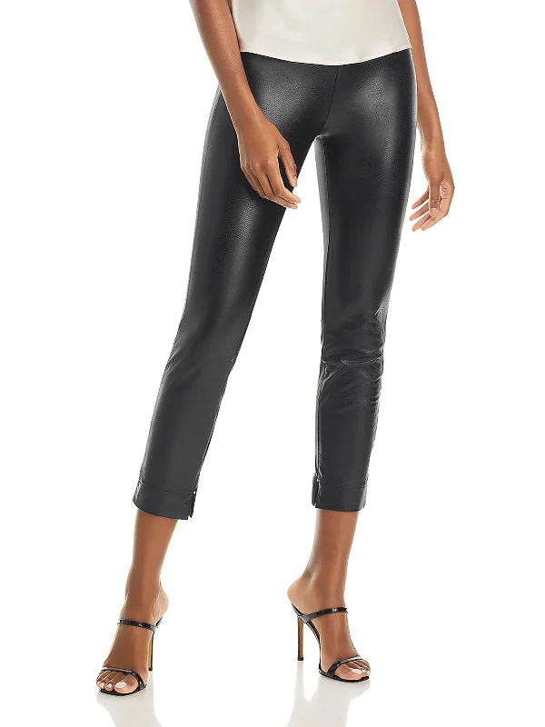 pleat trim pants -Katherine Womens Faux Leather Toothpick Skinny Pants