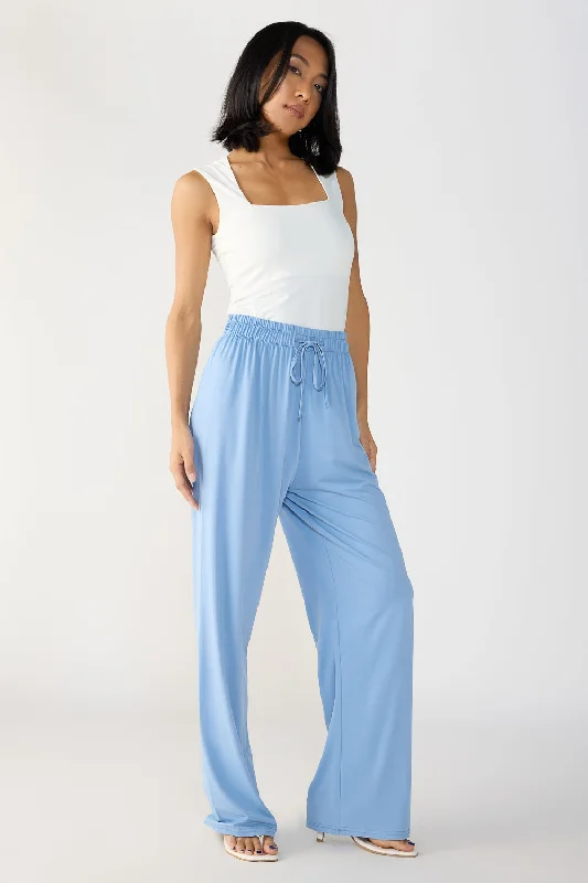 denim blue pants -Powder Blue Elasticated Flared Korean Pants