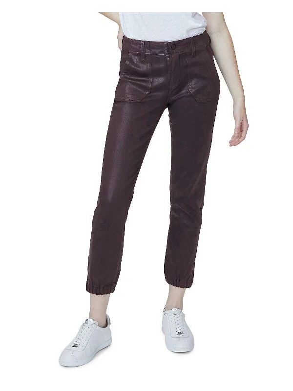 indie vibe pants -Mayslie Womens Coated High Rise Jogger Jeans