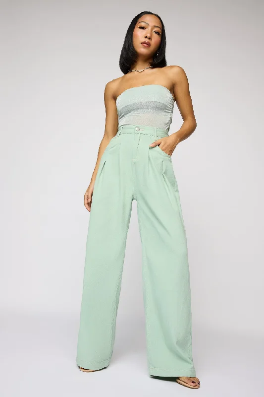 goldenrod pants -Celadon Green Denim Korean Pants