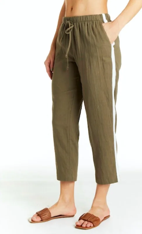 waffle weave pants -Paula Side Stripe Crop Pant In Olive