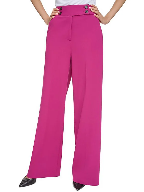 pleat hem pants -Petites Womens High Rise Work Wear Wide Leg Pants