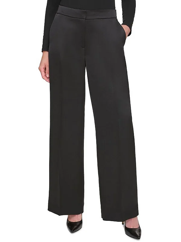 flap stretch pants -Petites Womens Satin Palazzo Wide Leg Pants