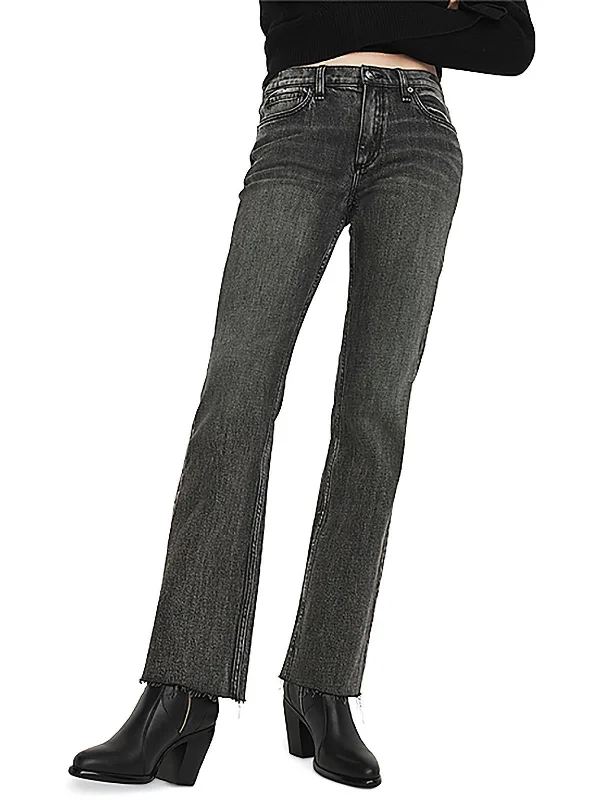 plus pattern pants -Peyton Womens Mid Rise Raw Hem Bootcut Jeans