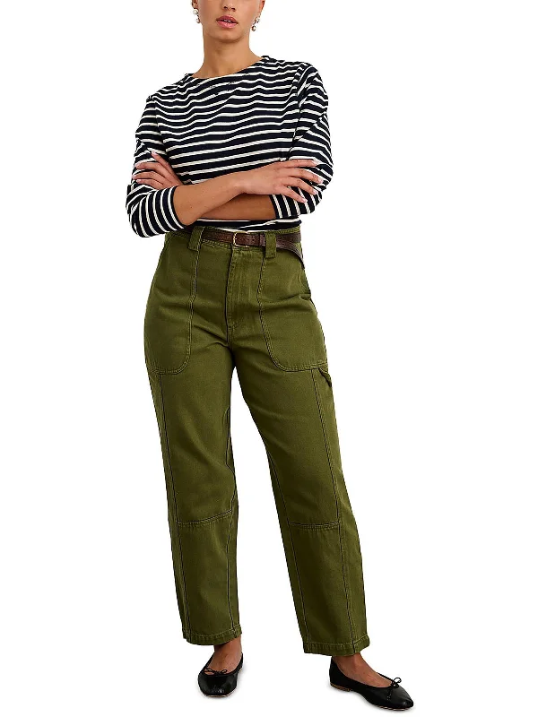 titanium stripe pants -Pheobe Womens Straight Leg Utility Cargo Pants