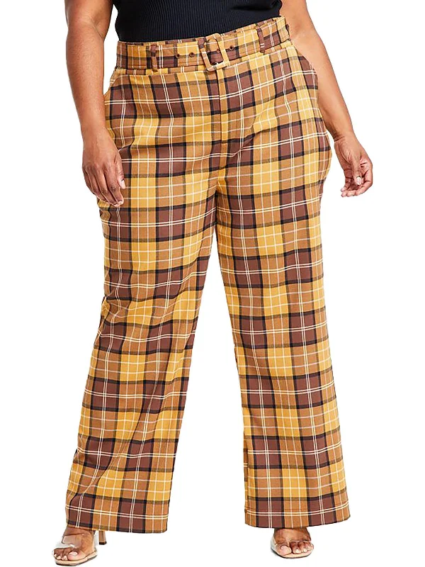 seed twill pants -Plus Womens Belted High Rise Wide Leg Pants