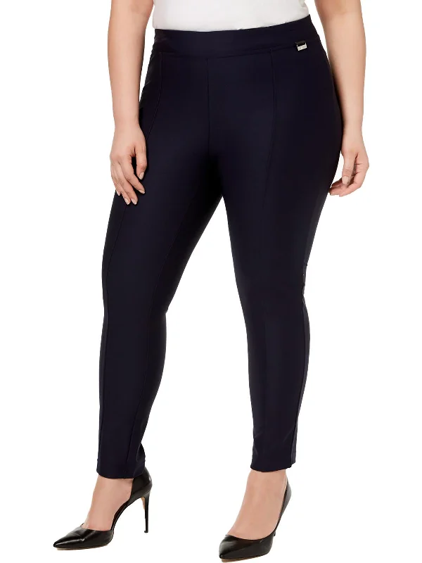 slim stretch pants -Plus Womens High Rise Logo Skinny Pants