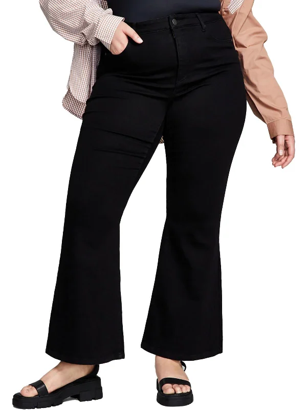 luxury twill pants -Plus Womens High Rise Solid Flared Jeans