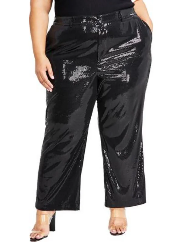 claret cargo pants -Plus Womens Sequined Wide Leg Dress Pants