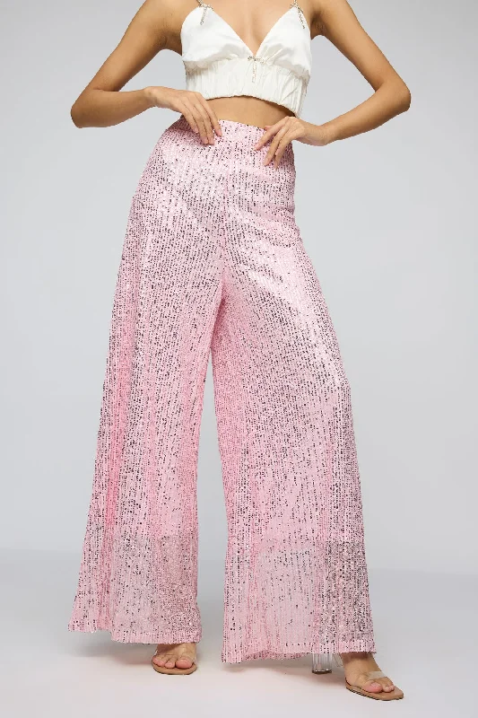 glow trim pants -Salsa Rosa Sequin Flare Fit Korean Pants