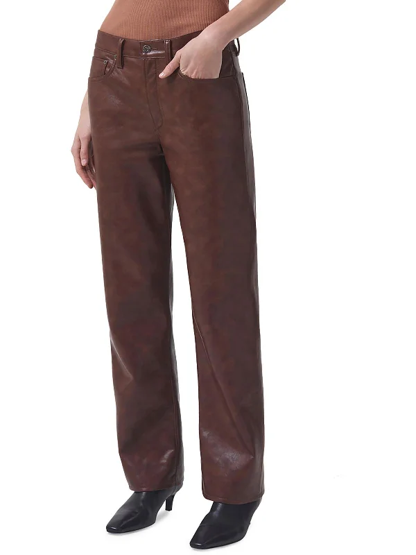 chunky pattern pants -Sloane Womens Recycled Leather High Rise Straight Leg Jeans