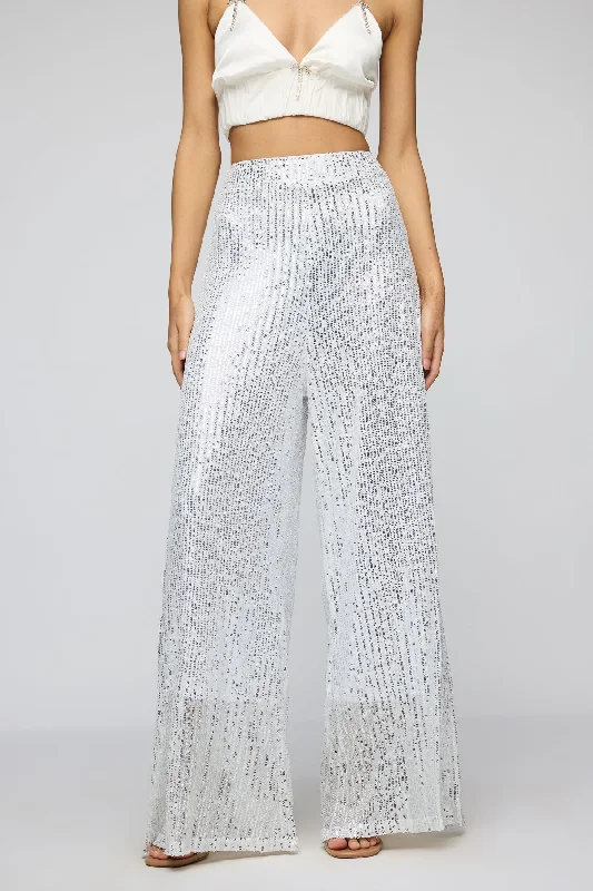 easy stretch pants -Stellar Grey Sequin Flare Fit Korean Pants