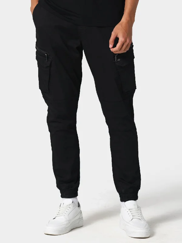 diagonal trim pants -Ware Black Cargo Pants