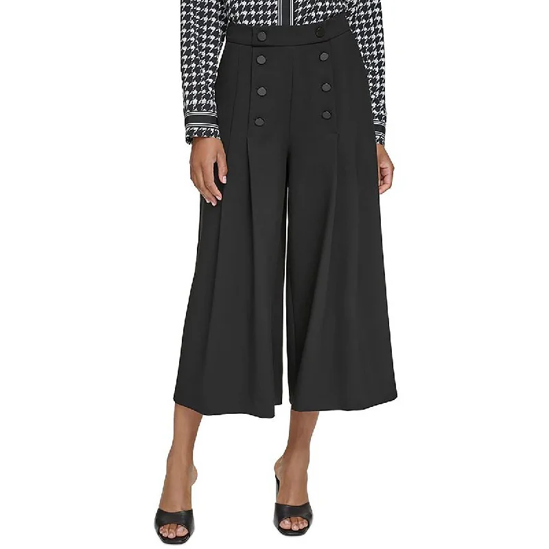 drape stretch pants -Womens Button Sailor Wide Leg Pants