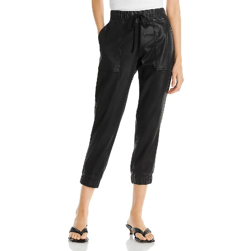 pinstripe weave pants -Womens Chambray Drawstring Jogger Pants