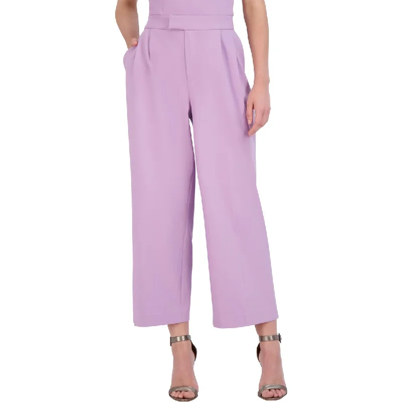 flap patch pants -Womens Cotton Blend Pleated Cropped Pants