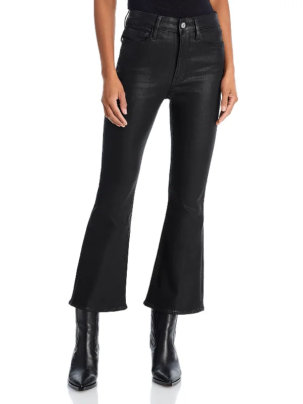 round waist pants -Womens Cropped Mid Rise Flared Pants