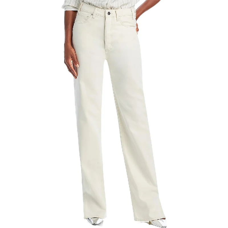 club stripe pants -Womens Denim Split Hem Straight Leg Jeans