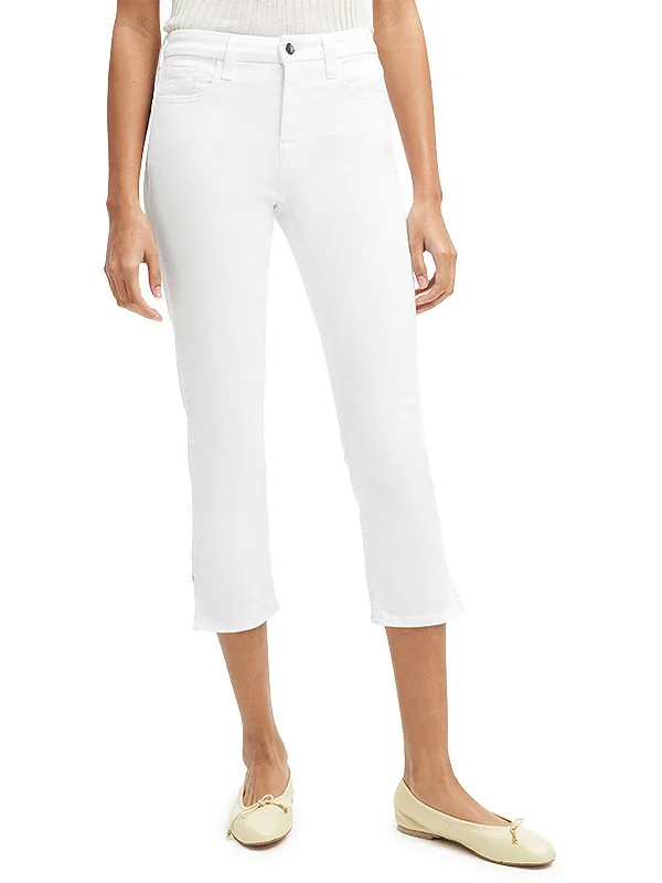 plus trim pants -Womens Denm Side Slit Capri Jeans